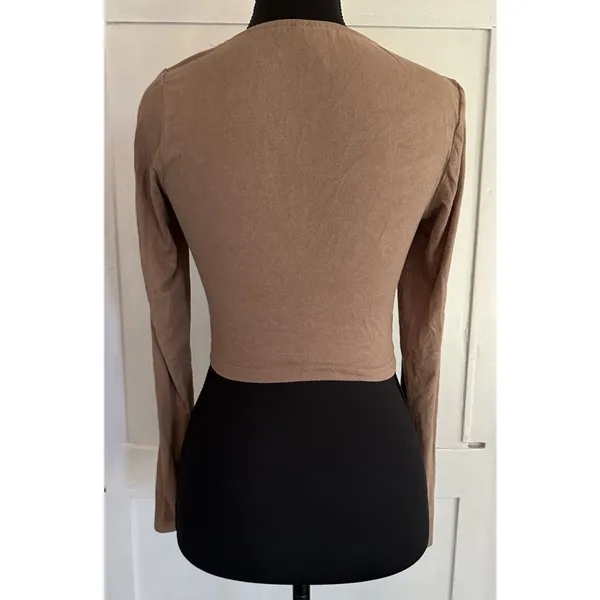 Windsor Womens Sexy Ruched Keyhole Front V-Neck Long Sleeve Crop Top Sz M - Image 3