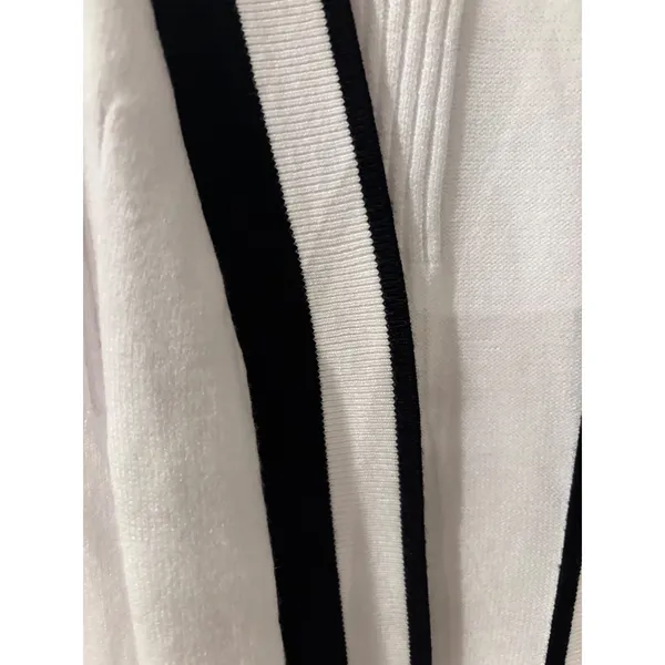 LOMON White Open Front Cardigan‎ Black Trim Gold Buttons Sz M Nautical Casual - Image 2