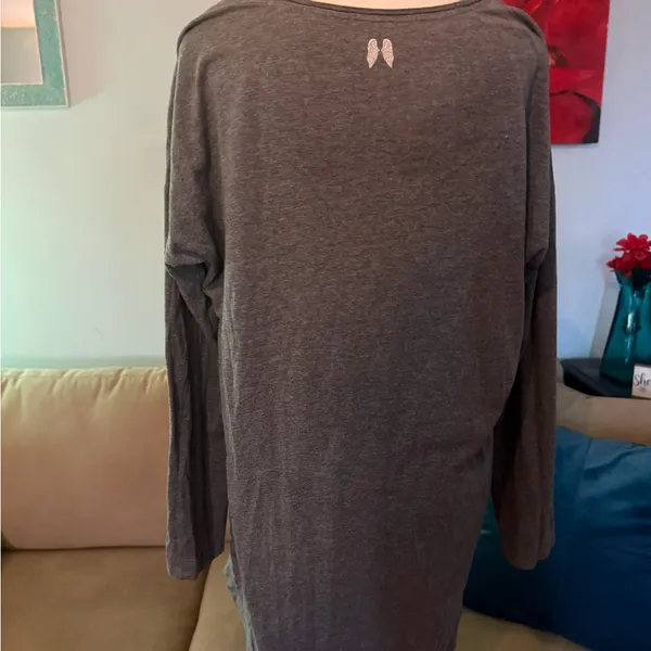 Victorias Secret PJ Shirt M Forever An Angel Gray Coral Glitter Long Sleeve - Image 4