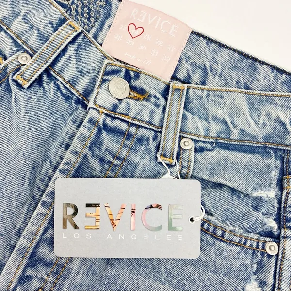 Revice Denim Frontrunner High Rise Distressed Straight Leg Jeans Grand Prix Light Wash - Image 10