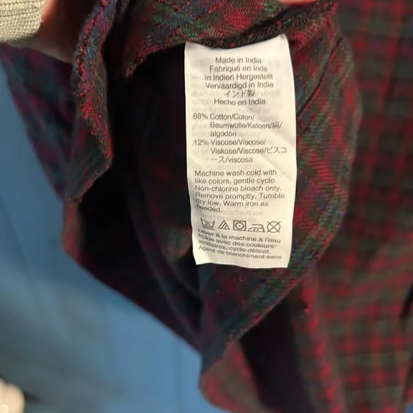 Madewell Tartan Plaid Short Sleeves-Rolled Cuff Top in Red and Green | Sz Medium - Image 5