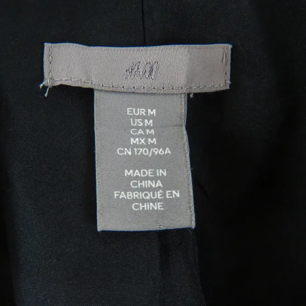 H&M Black and Cream Plaid Wool Blend Peacoat Medium - Image 4