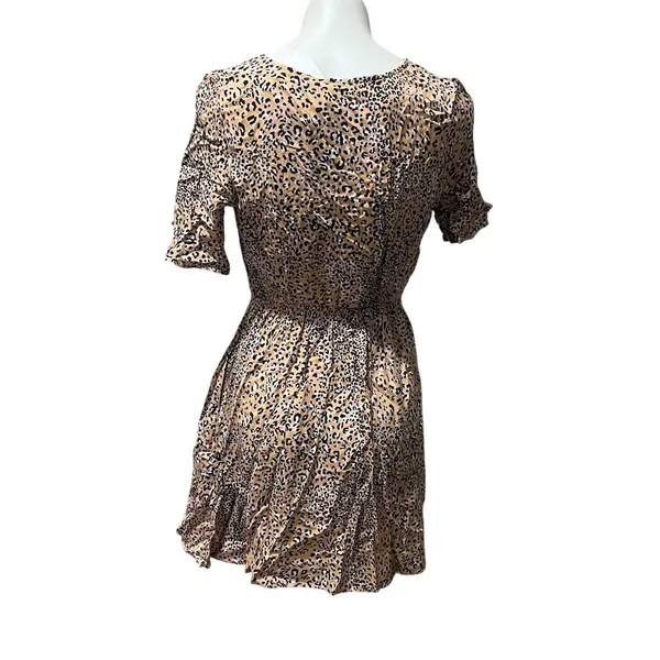By Together Mini Dress Womens M Beige Leopard Print Tie-Front V-Neck - Image 5