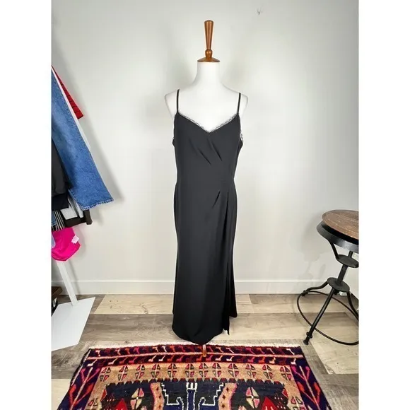 Marchesa Notte Chantilly Lace Trimmed Crepe Gown Black 12 Formal Elegant Evening - Image 14