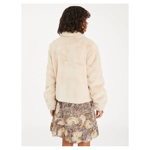 Sanctuary Sami Faux Fur Cream Cropped Full Zip Up Jacket - Image 2