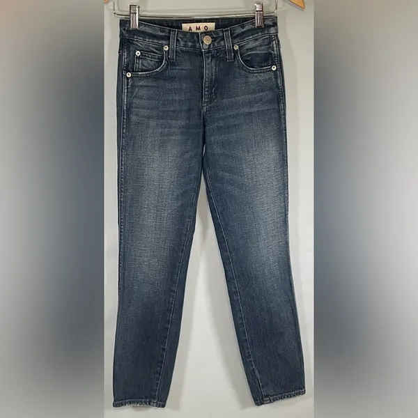 AMO Stix Crop Jeans Forever Blue Size 24 Slim Mid Rise Raw Hem Made USA - Image 3