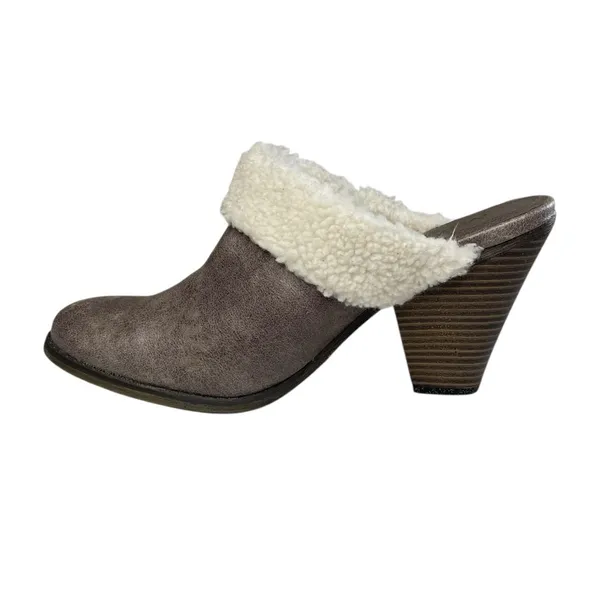MIA Mitzy Sherpa-Lined Block Heel Mules in Gray/Taupe,‎ Size 9M - Image 3