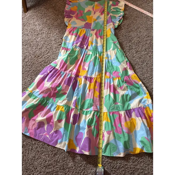 Peach Love Flutter Sleeve Tiered Poplin Floral Maxi Dress Size Small - Image 6