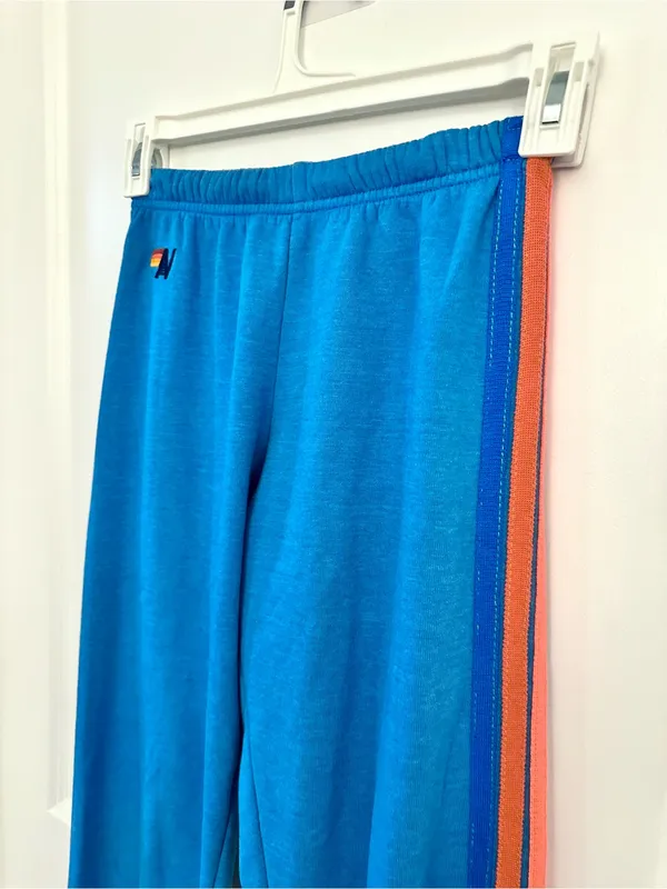 Aviator Nation Neon Blue // Neon Rainbow Stripe Sweatpants XS - Image 5