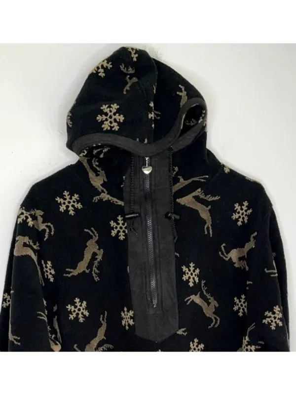 Vintage Obermeyer Reindeer Fleece Hoodie Half Zip - Image 3
