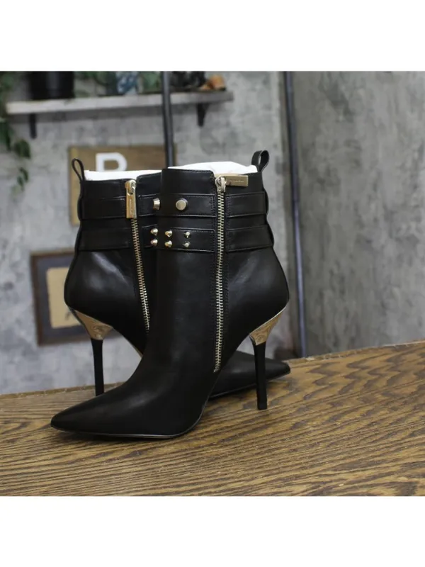 Michael Michael Kors Amal Studded Leather Ankle Boots Stiletto Heel Black 6M - Image 6