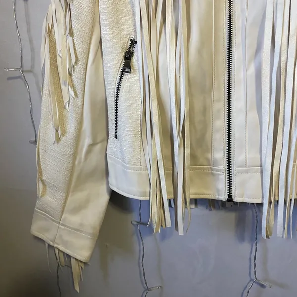 a.n.a Cream Fringe Leather Jacket - Image 2