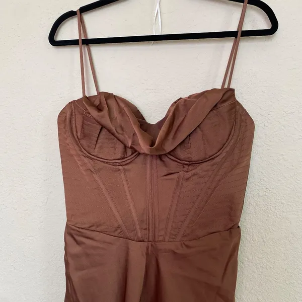 HOUSE OF CB S D-DD 'Myrna' Chocolate Satin‎ Corset Slip Dress NWOT - Image 7