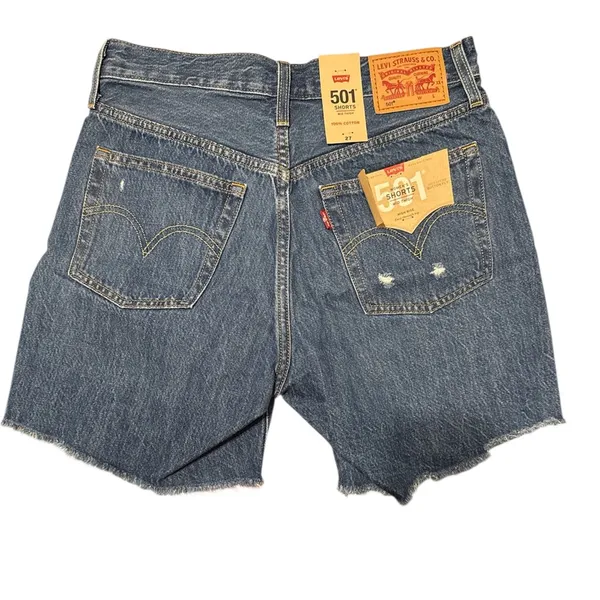Levi's 501 Blue Jean Shorts with Frayed Hem and Distressed Look - Image 4