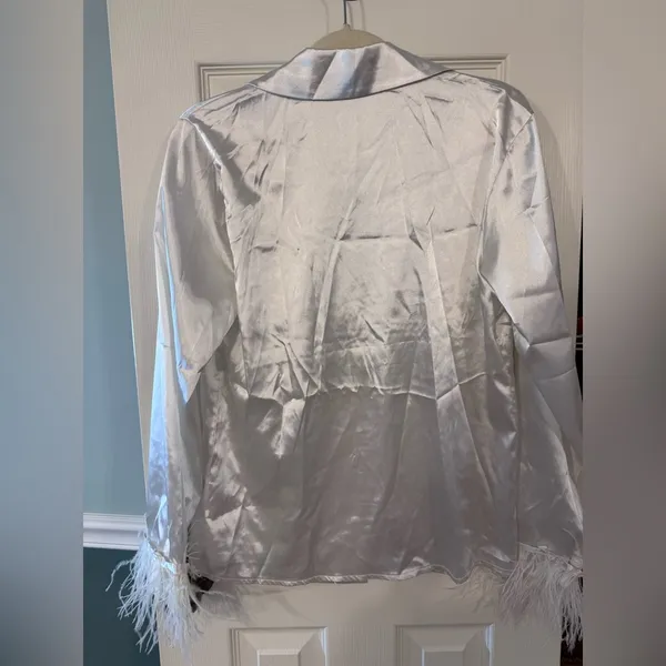 Sleek White Satin Button-Up Blouse and Shorts Pajama Set - Image 4