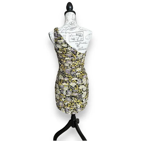 Zara Yellow Purple Floral One Shoulder Bodycon Medium NWT - Image 2