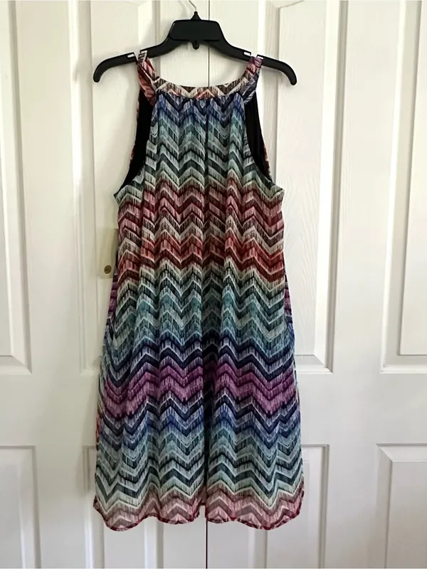 Tacera Multicolor Chevron Sleeveless V-Neck Lined Summer Dress Size XL NEW - Image 14