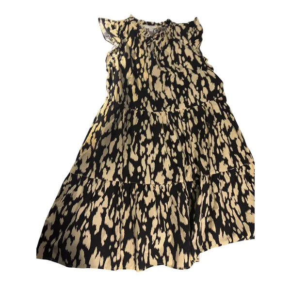 Black Cream Abstract‎ Print Dress Tiered Flutter Sleeve M NWT Summer Spring - Image 6