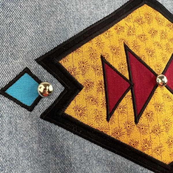 Vintage S Small Denim Jacket‎ Southwest Boho Aztec Embroidered Oversized USA - Image 14