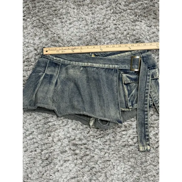 Vintage Y2K Women’s Denim Cargo Mini Skort Low Rise Belted Pockets 2000s Size M - Image 7