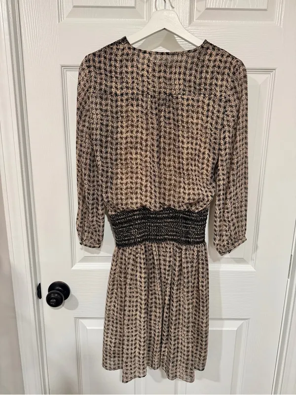 Anthropologie Vanessa Virginia Dress XS Black Tan Smocked Waist Boho - Image 7