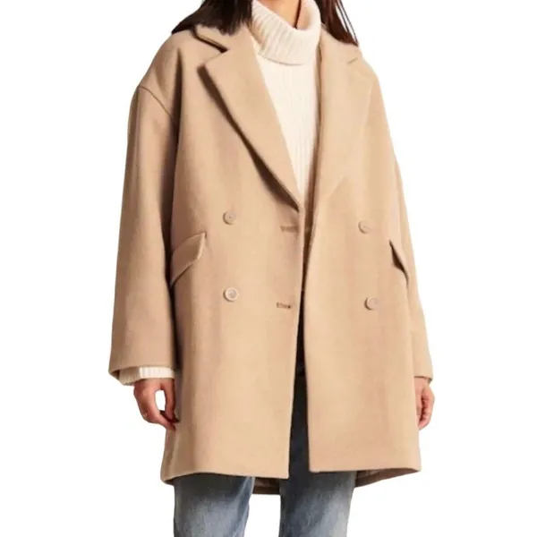 Abercrombie & Fitch Wool blend oversized boxy light brown tan coat sz Medium - Image 3