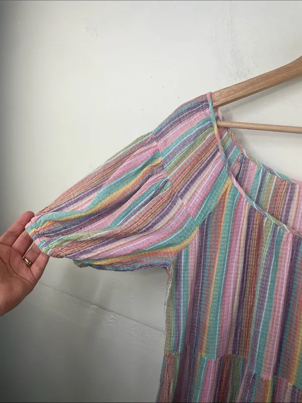 J. Crew Original Beach Wear Pastel Multicolor Striped Tiered below knee Dress - Image 5