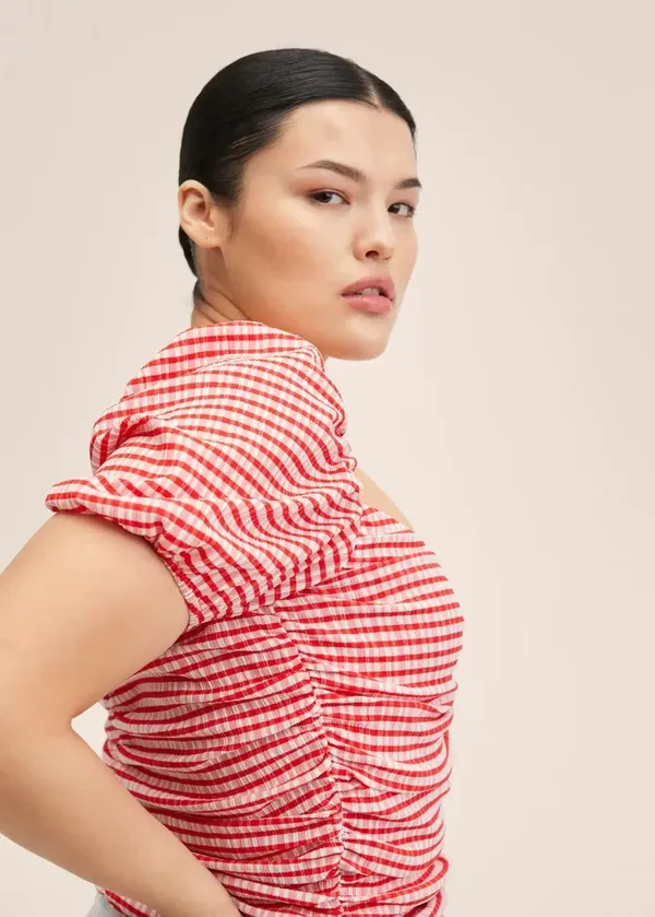 Red Gingham Ruched Sweetheart Top - Image 9