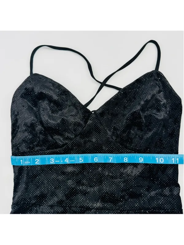 Lulus Certified Babe Black Glitter Velvet Strappy Back Jumpsuit XS - Image 8