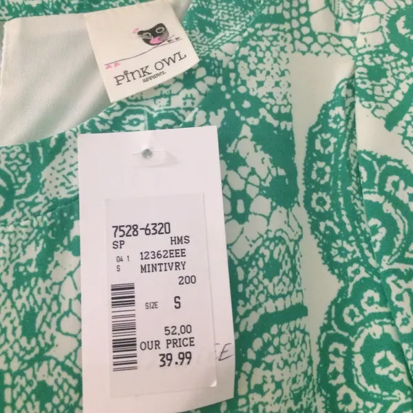 NWT Pink Owl Apparel Green Cream Paisley Print‎ Shift Dress Small - Image 4