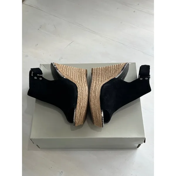 Marc Fisher Black Suede Peep Toe Espadrille Wedge Sandals Size 6.5M‎ - Image 8
