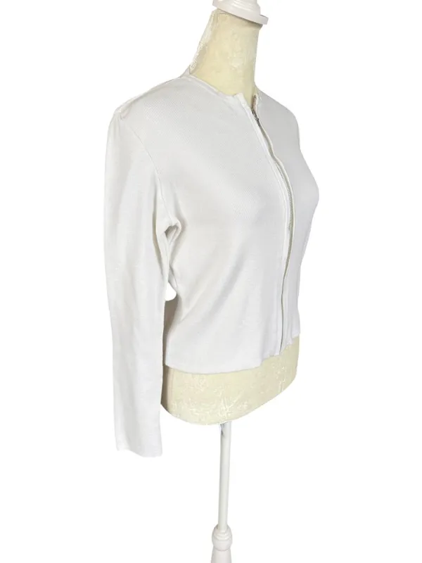 J. Crew women's white long sleeve zip up crewneck stretchy sweater size small - Image 2