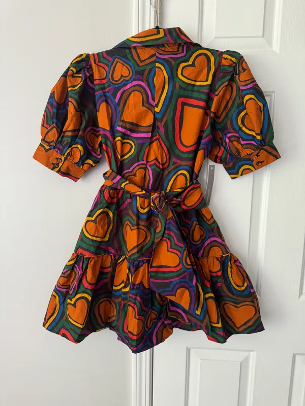Farm Rio Heart Print Front-Bow Mini Dress, Size XS - Image 10