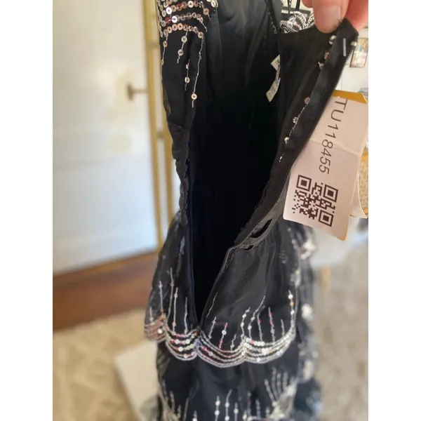 Vintage Masquerade‎ Maxi Prom Dress Black Sequin Tiered Formal Quinceanera Glam - Image 5