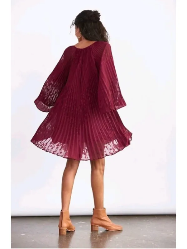 Anthropologie Toulon Pleated Mini Dress Burgundy/Plum Women's Size L (23” PTP) - Image 7
