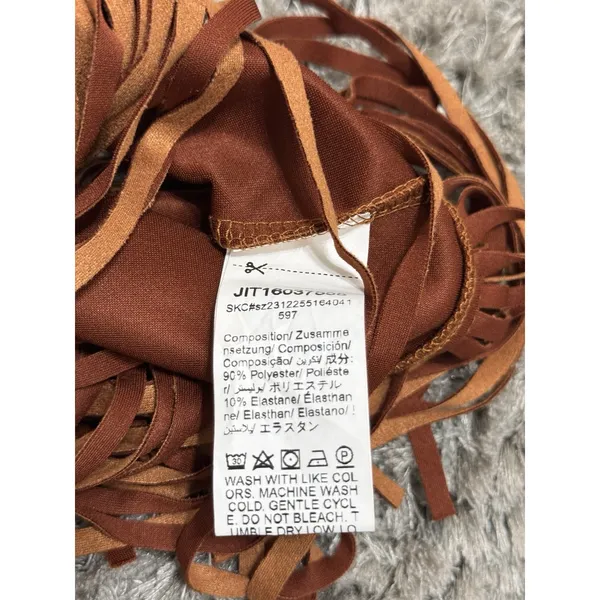 SheIn Suede Fringe Cami Crop Top Western Boho Festival Brown Women Size M NWT - Image 7