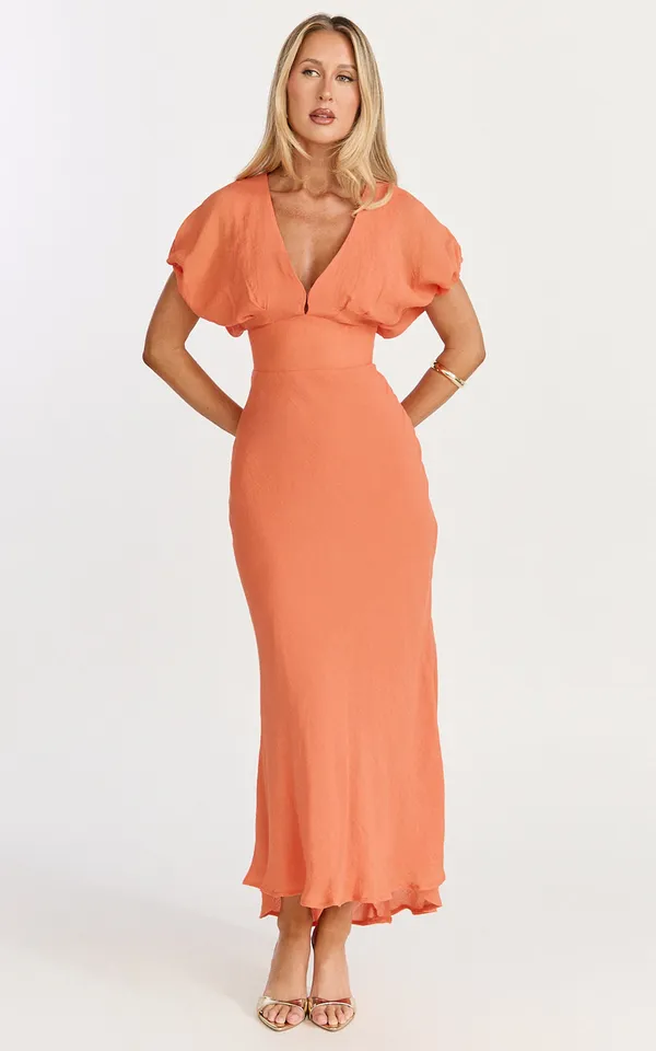 New Showpo Desiree Midi Dress V Neck Flutter Short Sleeve Slip Dress MSRP $129 - Image 3