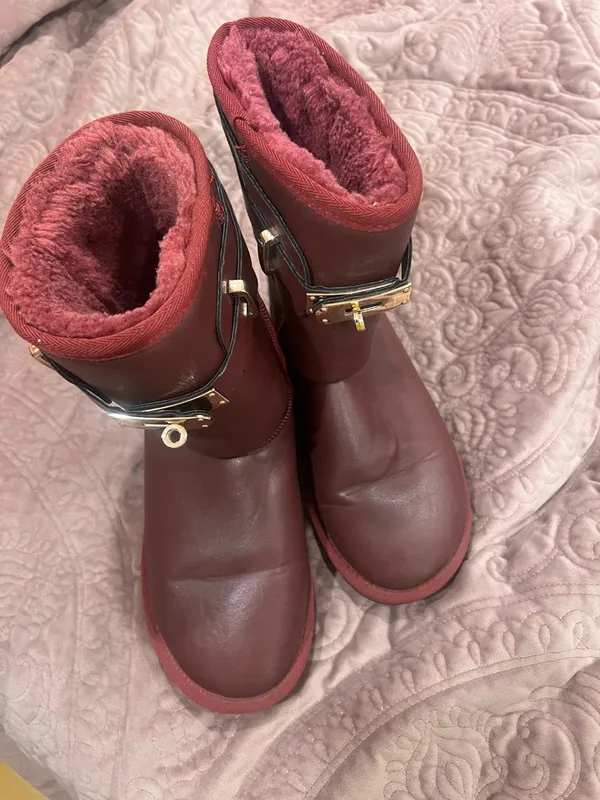 Women's Burgundy Ankle Booties with Gold Accent - Image 3