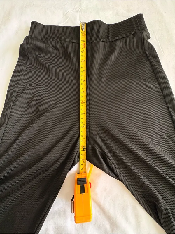 Black Ribbed Wide Leg Stretch Pants XS - Image 4