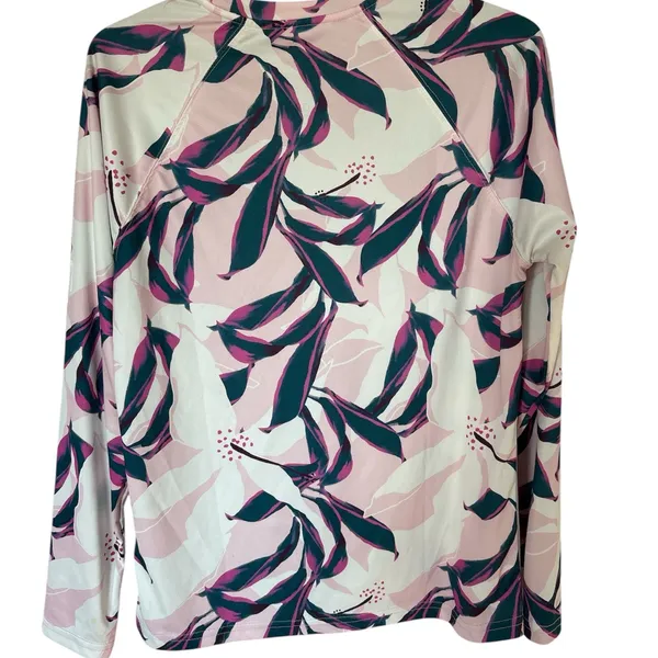 Huk Women's Pink and Green Leaf Print Blouse - Image 5