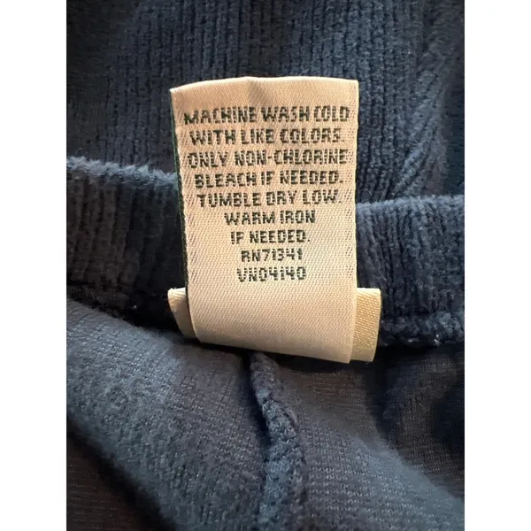 LL Bean Navy Blue Corduroy Wide Leg Pull On Pants Large Petite Stretch - Image 4