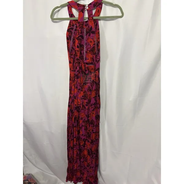 Abel The Label Anthropologie Charlotte Maxi Dress Small Fuschia Red Floral Boho - Image 9