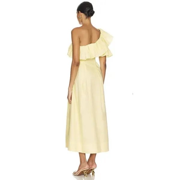 Revolve Sovere Bliss One Shoulder Midi‎ Dress Butter yellow size Small $229 MSRP - Image 3