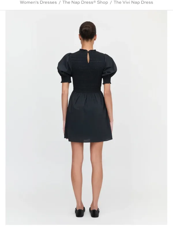 Hill House The Vivi Nap Dress Black Puff-Sleeve Smocked Waist Dress - Image 3