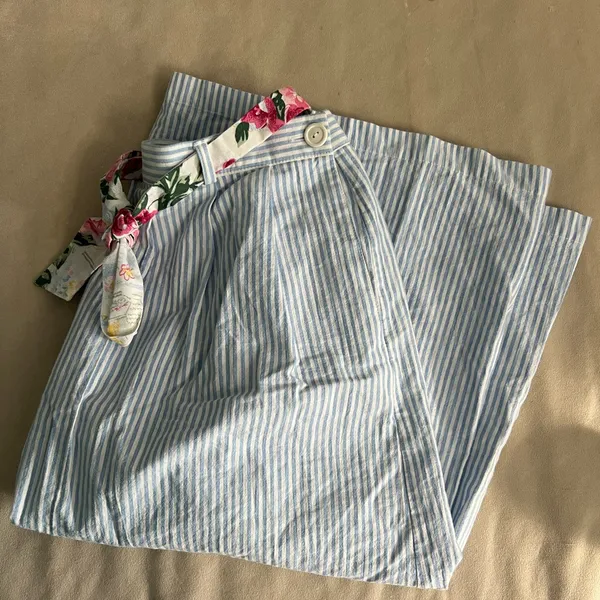 🌸 Vintage Lucia Seersucker Stripe Skirt w/ Floral Belt | Size 14 | Made in USA 🌸 - Image 6