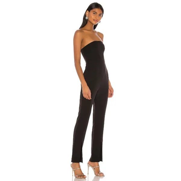 NBD Leena Strapless Black Crepe Jumpsuit Split Hem Straight Leg Cocktail Evening - Image 2