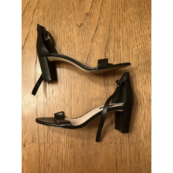 Nine West Pruce Black Leather Open Toe Block Heel Ankle Strap Buckle 10.5 - Image 6
