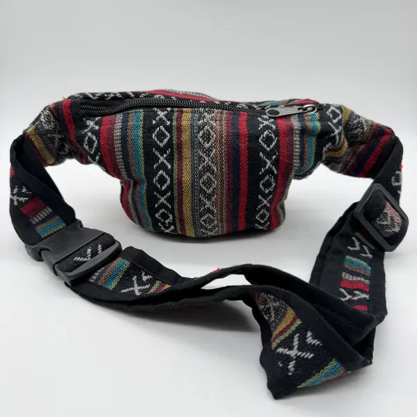 Boho Mushroom Woven Waist Pack Festival Hip Bag Multicolor Striped Fanny Pack - Image 6