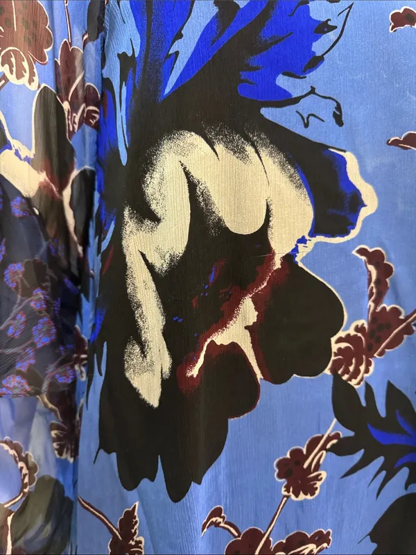 Diane von Furstenberg Designer 100% Silk Floral Blue Long Sleeve Blouse Size S - Image 7