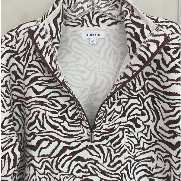Kinesis Womens‎ Zebra Print Quarter Zip Pullover Mock Neck Active Top Burgundy L - Image 4
